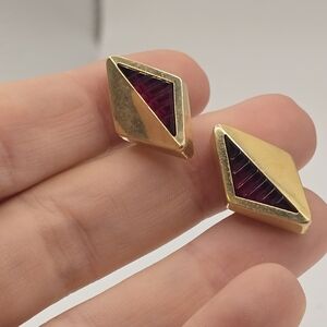 Kreisler USA 14K R. Gold Overlay with Ruby Red Faceted Stone Inlay Cuff Links